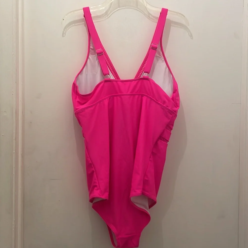 Daci mesh peekaboo hot pink ONE PIECE swimsuit 16W new - Picture 6 of 15